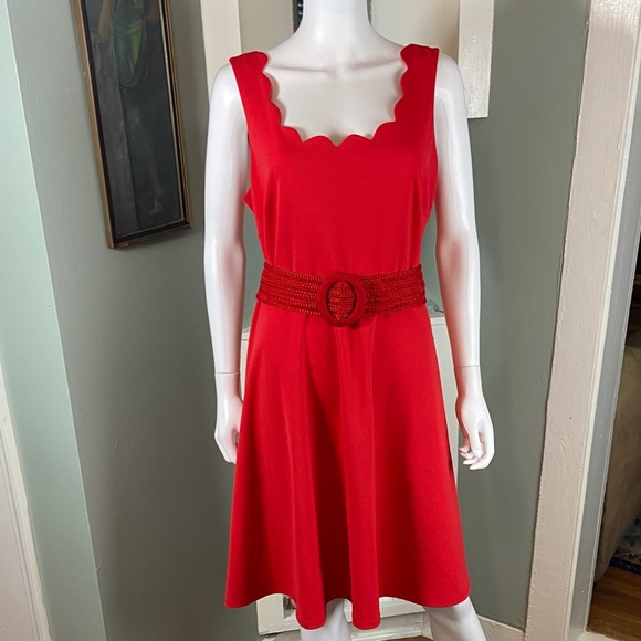 Nine West Red Scalloped skater Flared mini tank Sun Dress size 14 - Picture 1 of 10